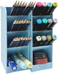 4 Compartments Pen Organizer Desktop Storage Organizer, Large Blue (2pcs)
