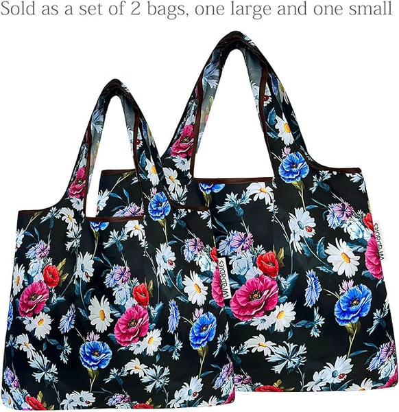 Borsa Della Spesa Riutilizzabile AllyDrew In Nylon Pieghevole, Modello Floreale Rosso Con Uccelli Grigi. Capiente (fino A 20 Kg) E Leggera, Si Ripiega In Una Tasca Piccola Come Un IPhone. Ideale Per Fare La Spesa, Viaggi E Spiaggia.