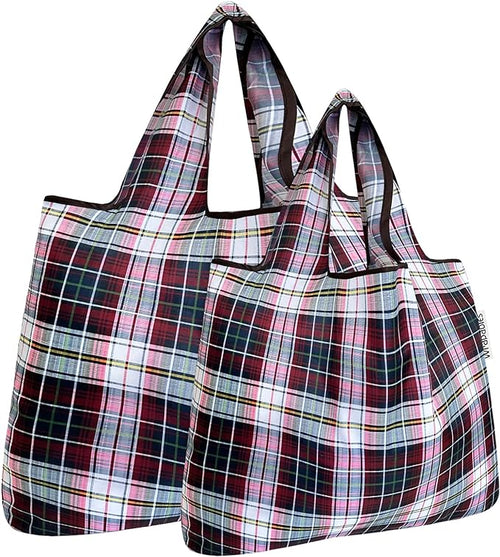 Red Plaid Small & Large Foldable Nylon Tote Reusable Bags