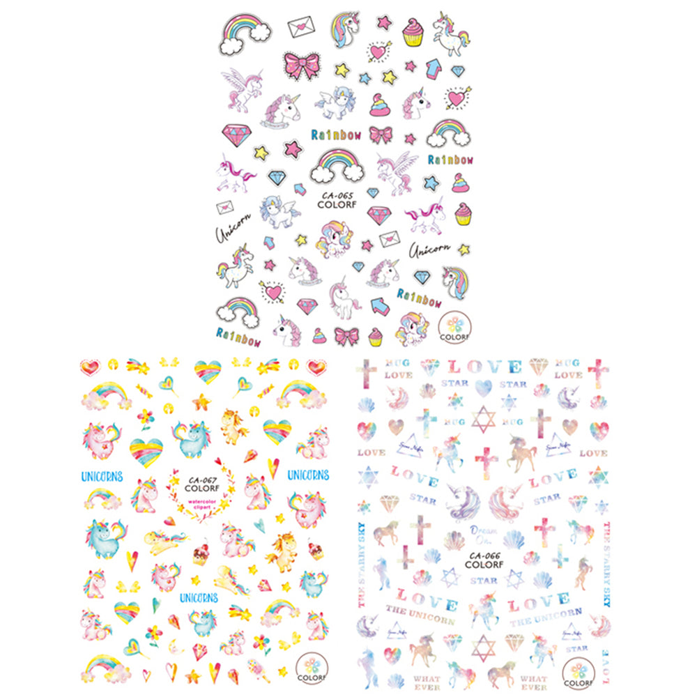 Dreamy Unicorns Nail Art Rainbows & Unicorns Nail Stickers (3 sheets)