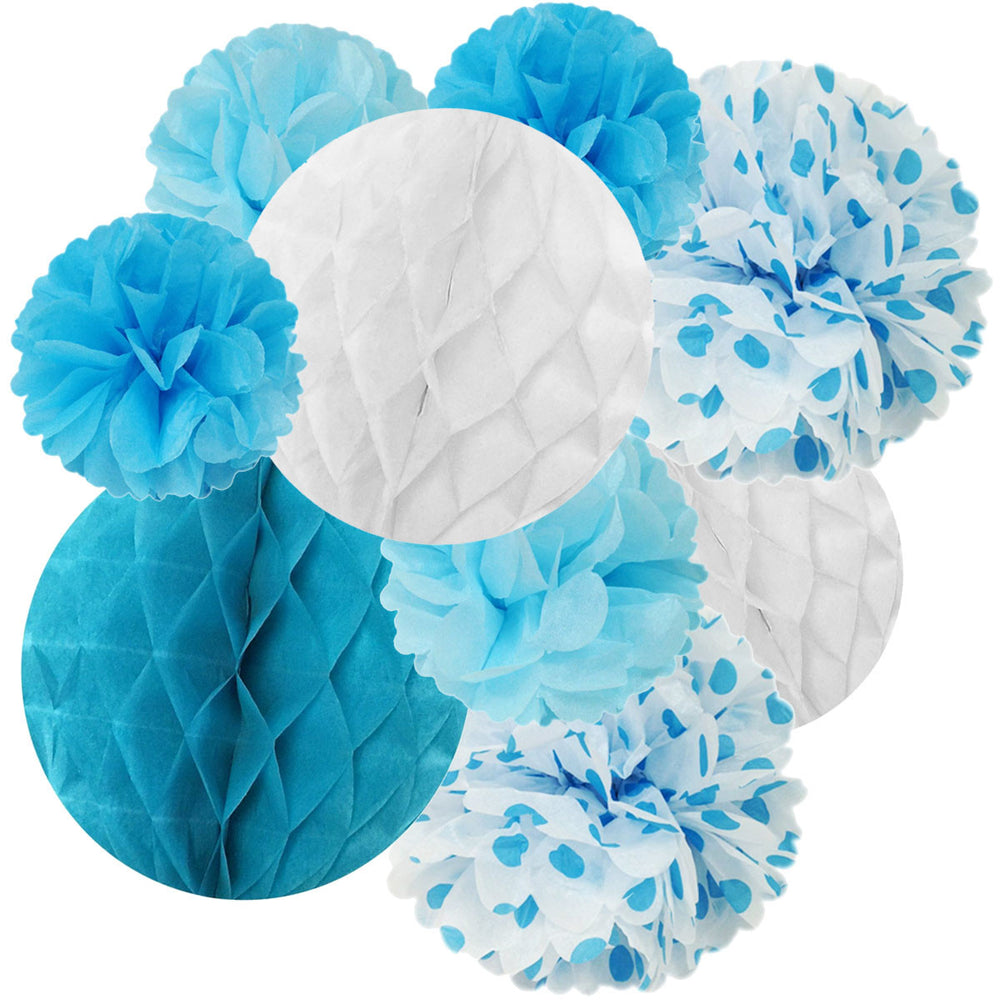 Tissue Paper Honeycomb Ball and Pom Pom Party Decorations (Set of 21)