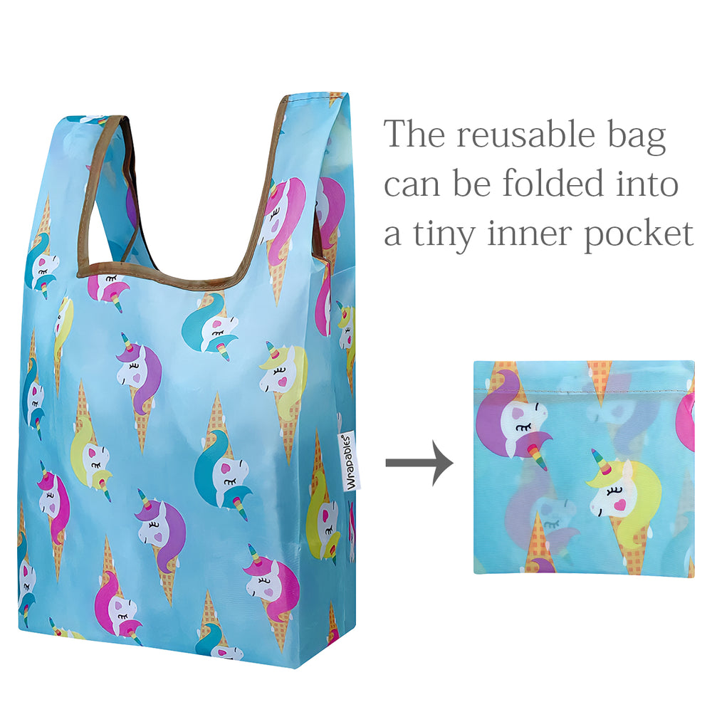 Unicorn Ice Cream Nylon Reusable Foldable JoliBag Grocery Bag (set of 2)