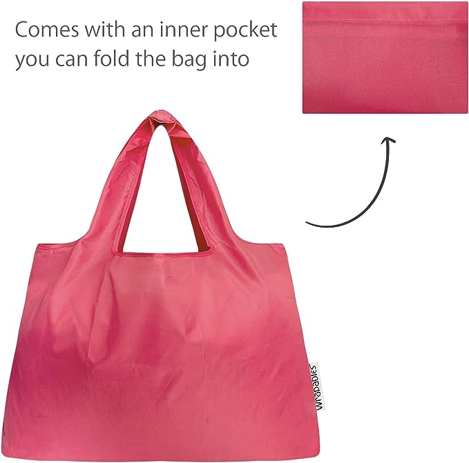 Pink Small & Large Foldable Nylon Tote Reusable Bags