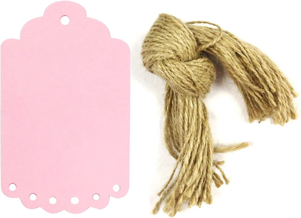 50 Large Scalloped Edge Gift Tags with Strings