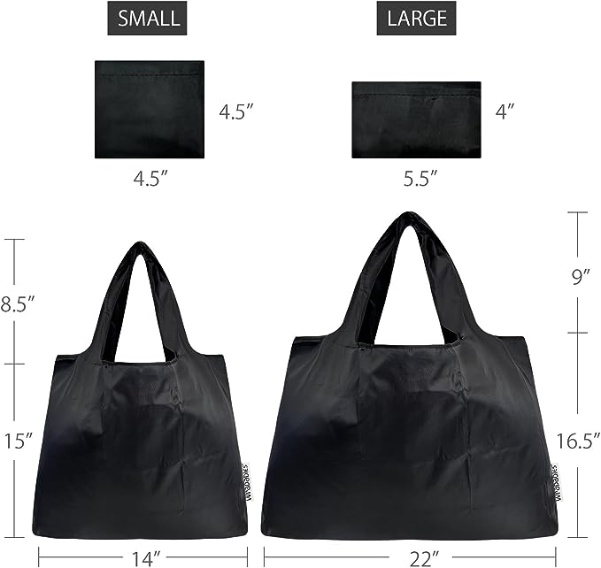 Black Small & Large Foldable Nylon Tote Reusable Bags
