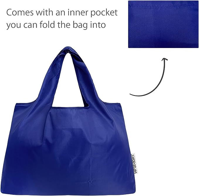 Blue Small & Large Foldable Nylon Tote Reusable Bags