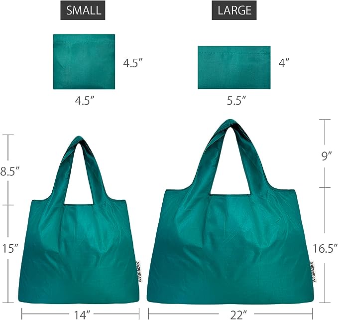 Teal Small & Large Foldable Nylon Tote Reusable Bags