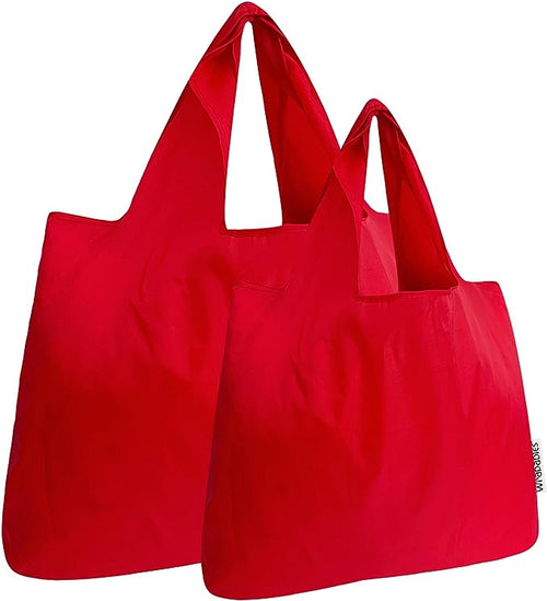 Red Small & Large Foldable Nylon Tote Reusable Bags