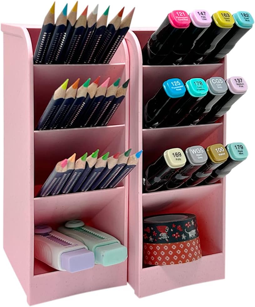 4 Compartments Pen Organizer Desktop Storage Organizer, Large Pink (2pcs)