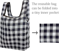 Black Plaid Nylon Reusable Foldable JoliBag Grocery Bag (set of 2)