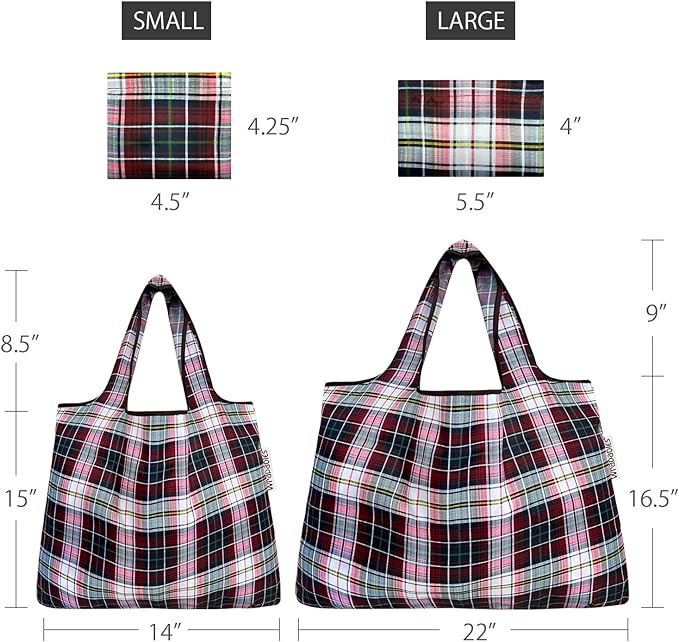 Red Plaid Small & Large Foldable Nylon Tote Reusable Bags