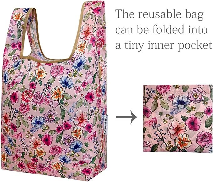 Flower Power Nylon Reusable Foldable JoliBag Grocery Bag (set of 2)