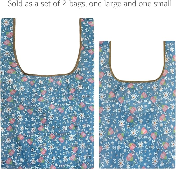 Tulips & Daisies Nylon Reusable Foldable JoliBag Grocery Bag (set of 2)