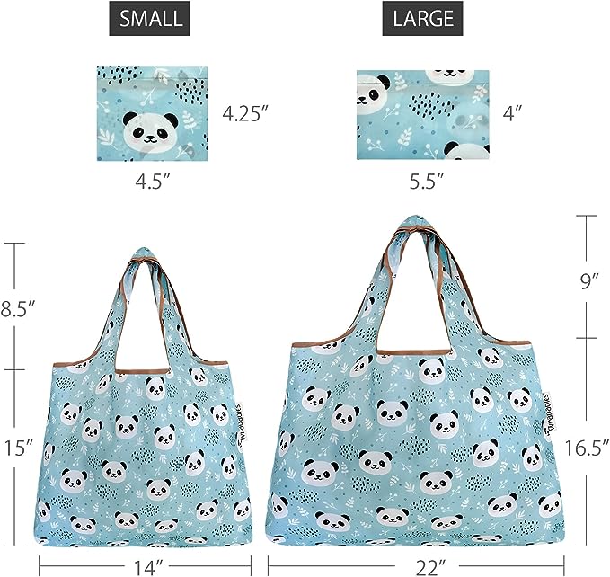 Pandas Small & Large Foldable Nylon Tote Reusable Bags