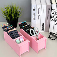 4 Compartments Pen Organizer Desktop Storage Organizer, Large Pink (2pcs)