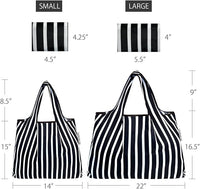 Black & White Stripes Small & Large Foldable Nylon Tote Reusable Bags
