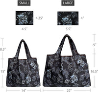 Black Rose Small & Large Foldable Nylon Tote Reusable Bags