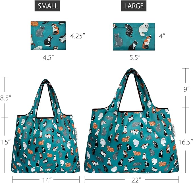 Kitties Everywhere Small & Large Foldable Nylon Tote Reusable Bags