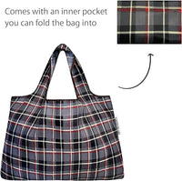 Black Plaid Small & Large Foldable Nylon Tote Reusable Bags