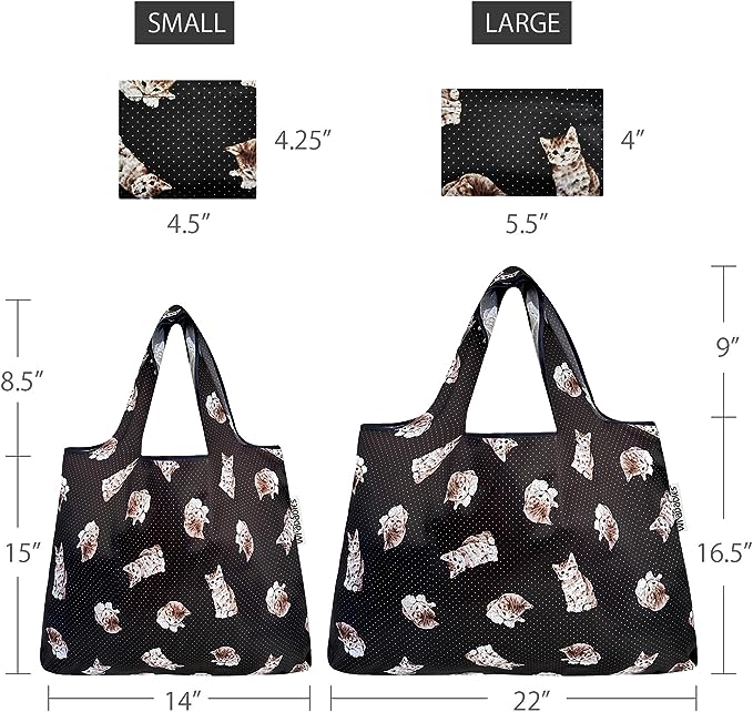 Cute Kitties Small & Large Foldable Nylon Tote Reusable Bags