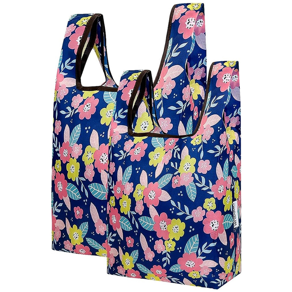 Pink & Yellow Flowers Nylon Reusable Foldable JoliBag Grocery Bag (set of 2)