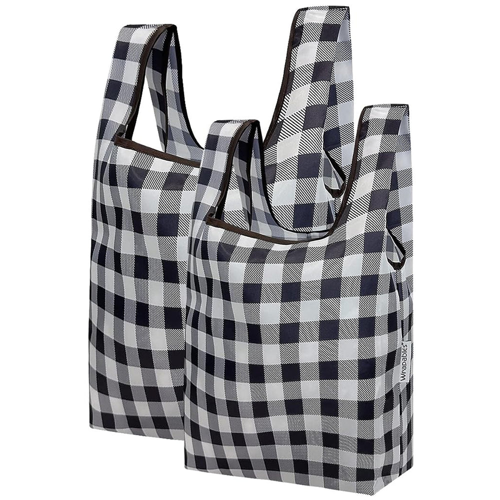 Black Plaid Nylon Reusable Foldable JoliBag Grocery Bag (set of 2)