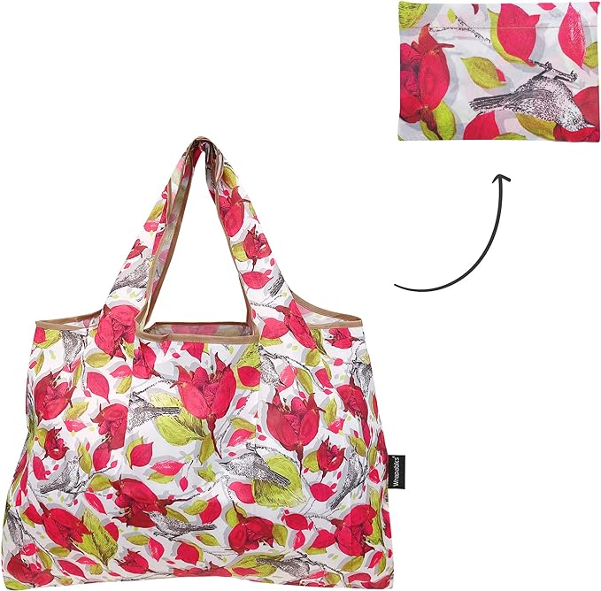 Pink Floral Bloom Large Foldable Reusable Nylon Bags (set of 3)