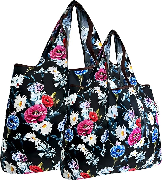 Midnight Bouquet Small & Large Foldable Nylon Tote Reusable Bags