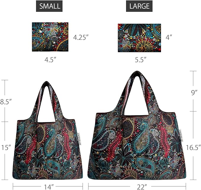Cosmic Paisley Small & Large Foldable Nylon Tote Reusable Bags