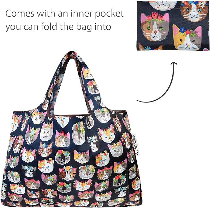 Crazy Cats Large Foldable Reusable Nylon Bag