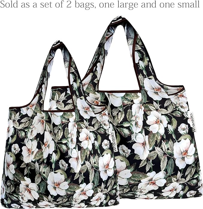 White Pansies Small & Large Foldable Nylon Tote Reusable Bags