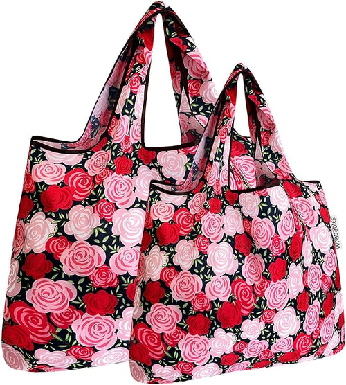 Pink Roses Small & Large Foldable Nylon Tote Reusable Bags