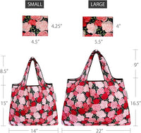 Pink Roses Small & Large Foldable Nylon Tote Reusable Bags