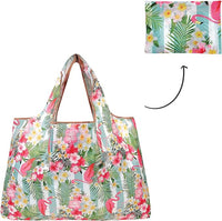 Flamingos & Tropical Flowers Large Foldable Reusable Nylon Bag