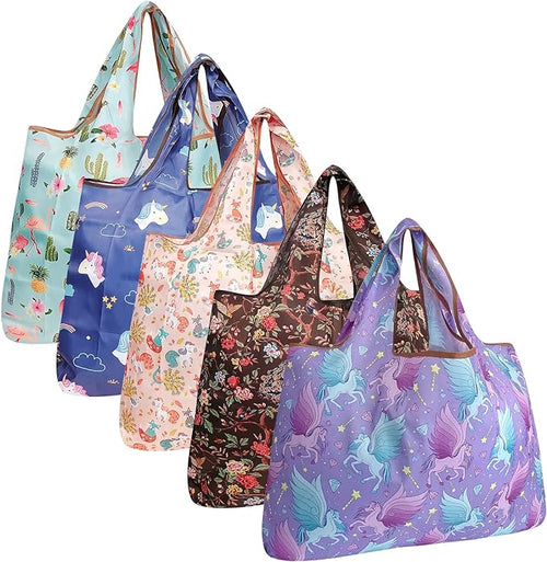 Mythical Paradise Large Foldable Reusable Nylon Bags (set of 5)