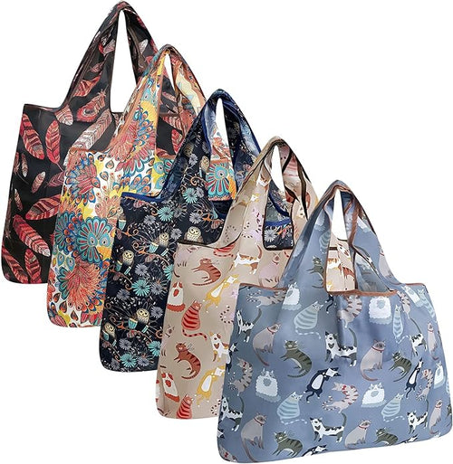 Cats & Deco Large Foldable Reusable Nylon Bags (set of 5)