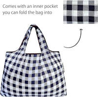 Black Checkers Small & Large Foldable Nylon Tote Reusable Bags