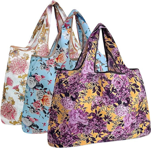 Elegant Bouquet Large Foldable Reusable Nylon Bags (set of 3)