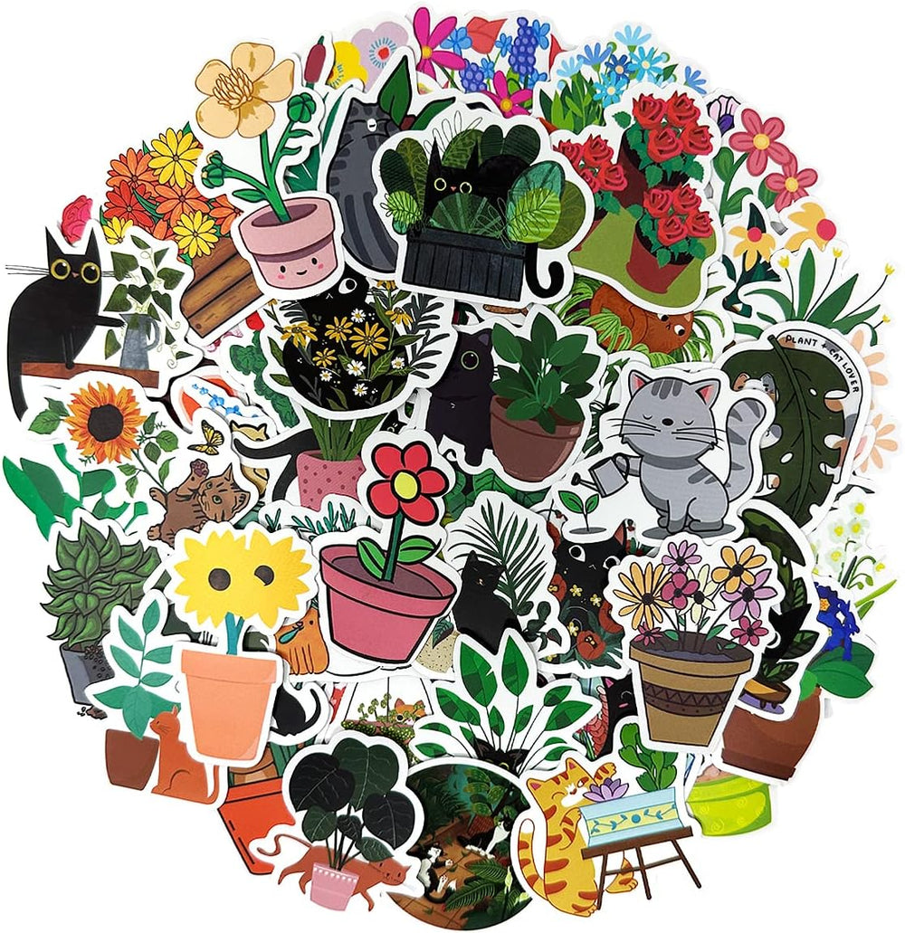 Cats & Plants Waterproof Vinyl Stickers (100 stickers)