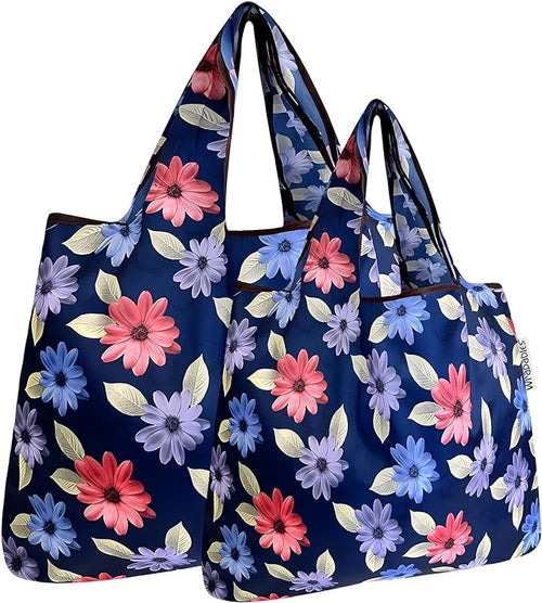 Colorful Daisies Small & Large Foldable Nylon Tote Reusable Bags