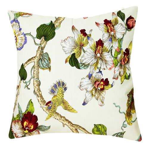 Floral Hummingbird Pillow Cover, White