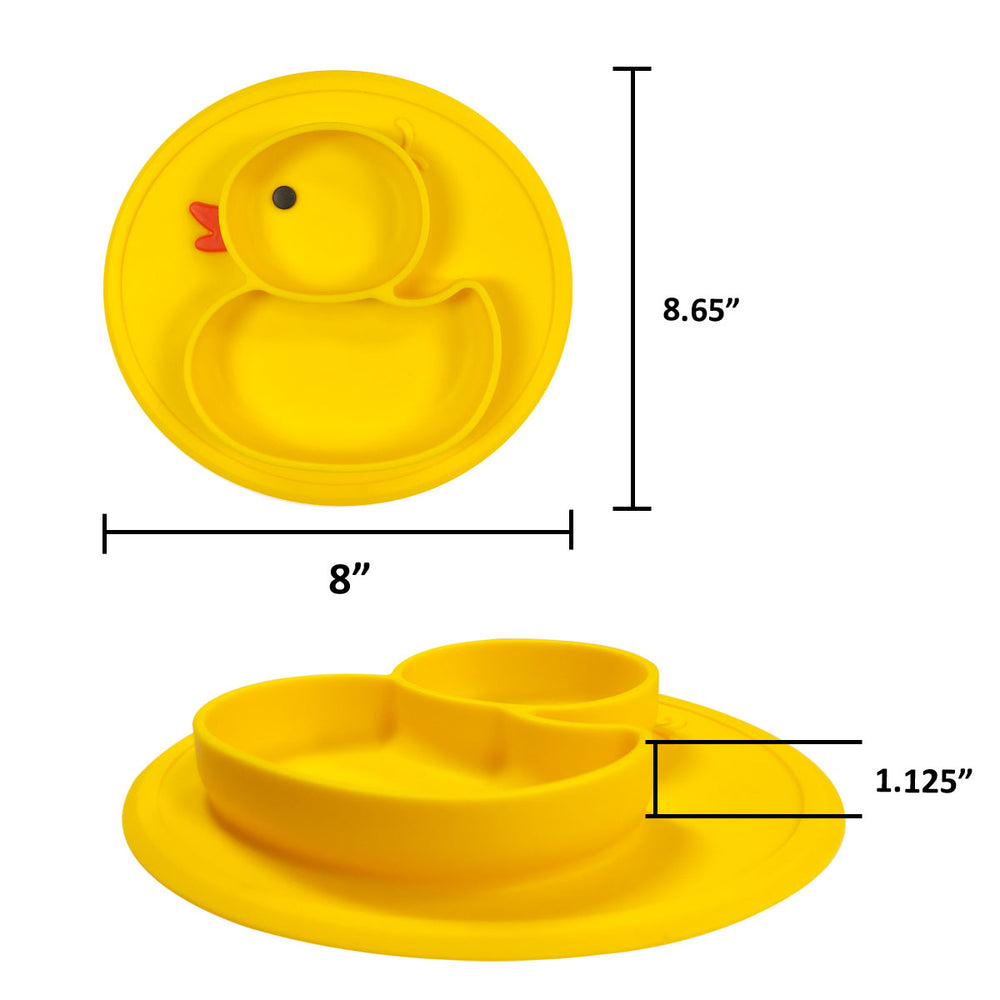 Silicone Placemat + Suction Food Plate for Baby, Duck