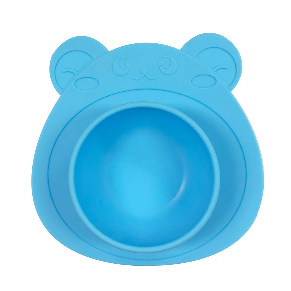 Silicone Placemat + Suction Food Bowl for Baby, Blue Bear