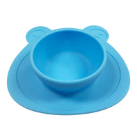 Silicone Placemat + Suction Food Bowl for Baby, Blue Bear