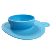 Silicone Placemat + Suction Food Bowl for Baby, Blue Bear