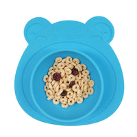 Silicone Placemat + Suction Food Bowl for Baby, Blue Bear