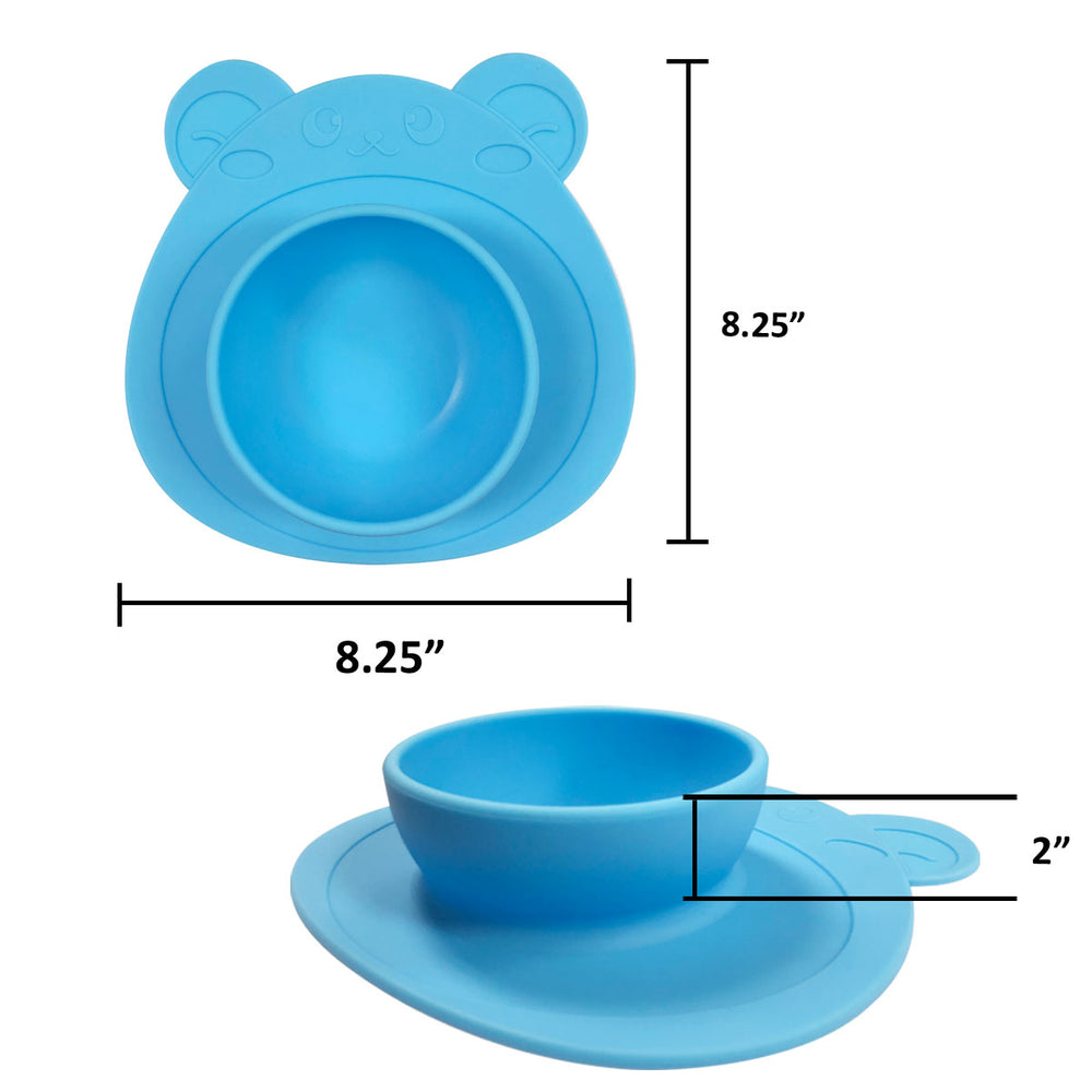 Silicone Placemat + Suction Food Bowl for Baby, Blue Bear