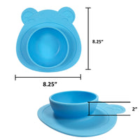 Silicone Placemat + Suction Food Bowl for Baby, Blue Bear