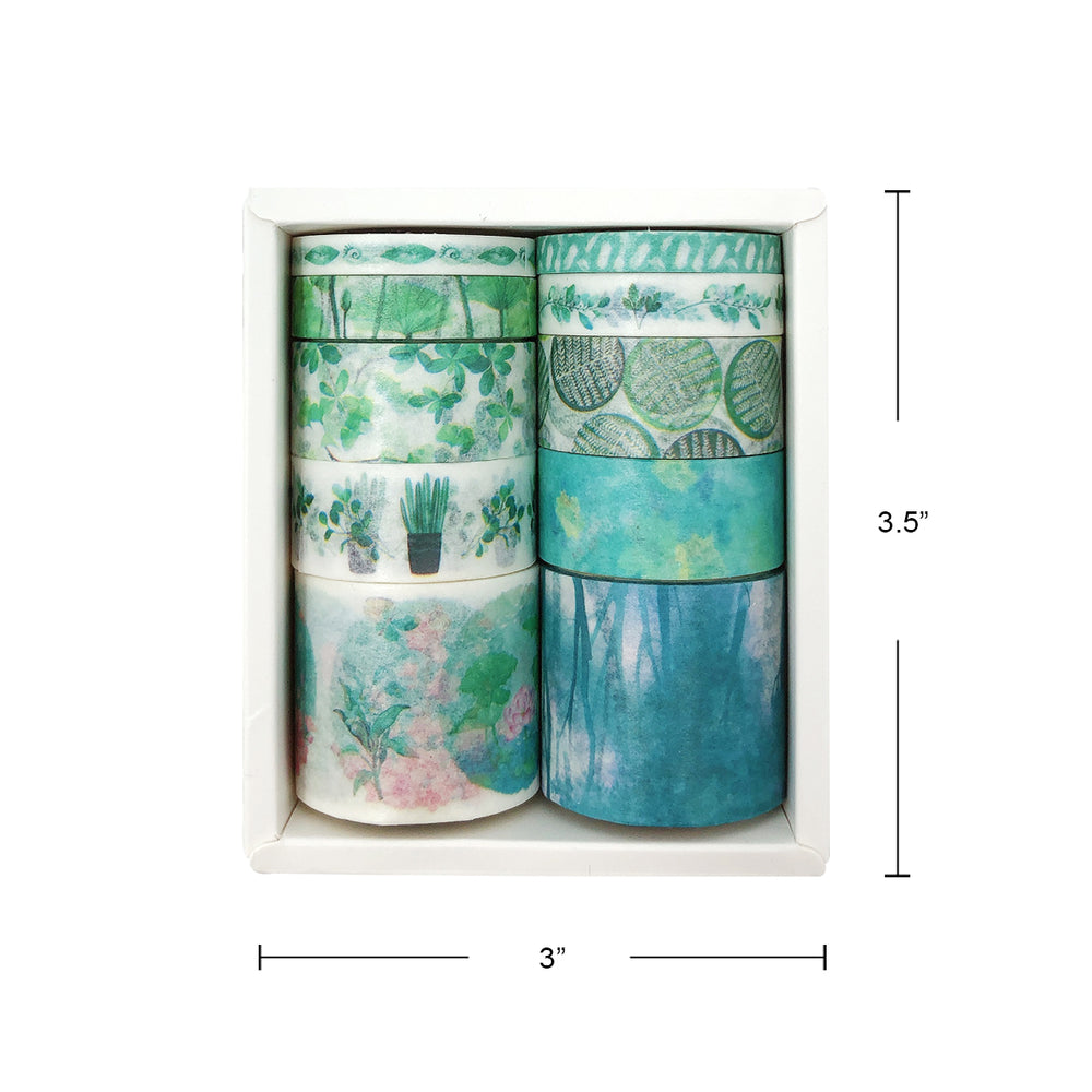 Green Floral Washi Tape Set (10 rolls)