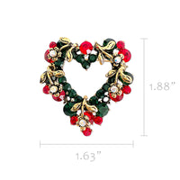 Christmas Crystal Rhinestone Brooch Pin, Heart Wreath